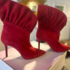 Prince Red Suede Heeled Boots by Cecelia New York.